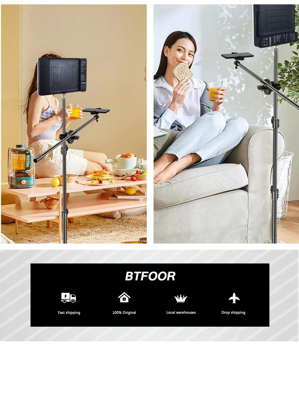 BTFOOR LED Foto‑Studio Lichtpanel 3300–5600 K (Bi‑Color, mit Stativ, EU‑Stecker)