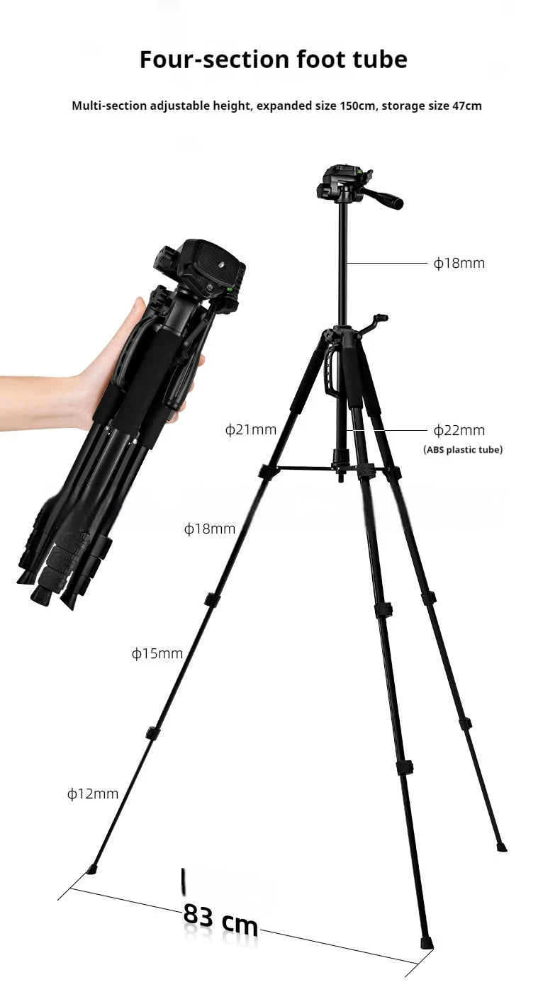 Walking Way F550T – Robustes Aluminium-Mini‑Stativ für Videokamera & Smartphone