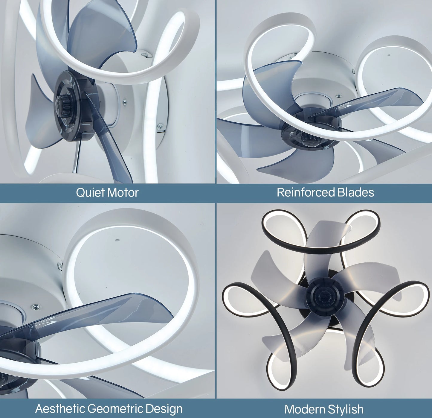 Moderner Deckenventilator mit LED-Licht – IRALAN BY‑601‑500‑1, inkl. Fernbedienung, dimmbar, 6 Geschwindigkeiten