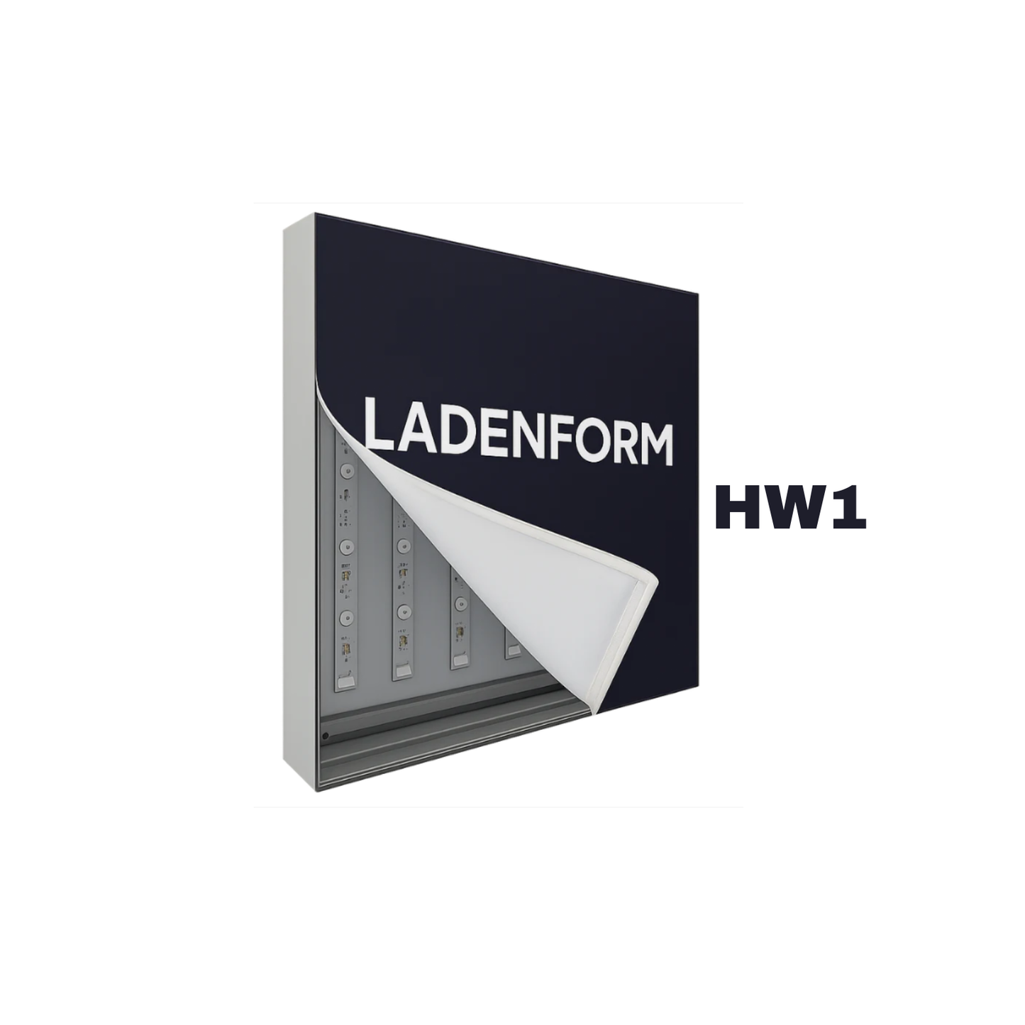 LED-Leuchtrahmen Textil HW1 100cm x 100cm & 10 cm tief inkl. Tuch & Druck