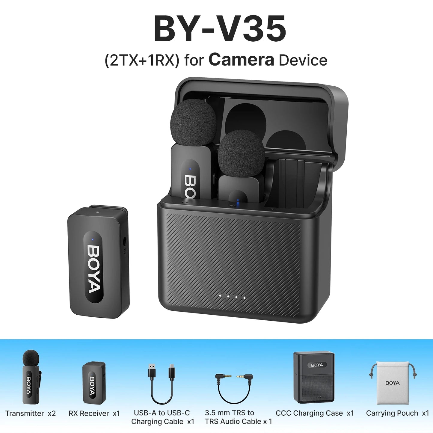 BOYA BY‑V3 2‑Kanal Wireless Lavalier-Mikrofon mit Ladeetui