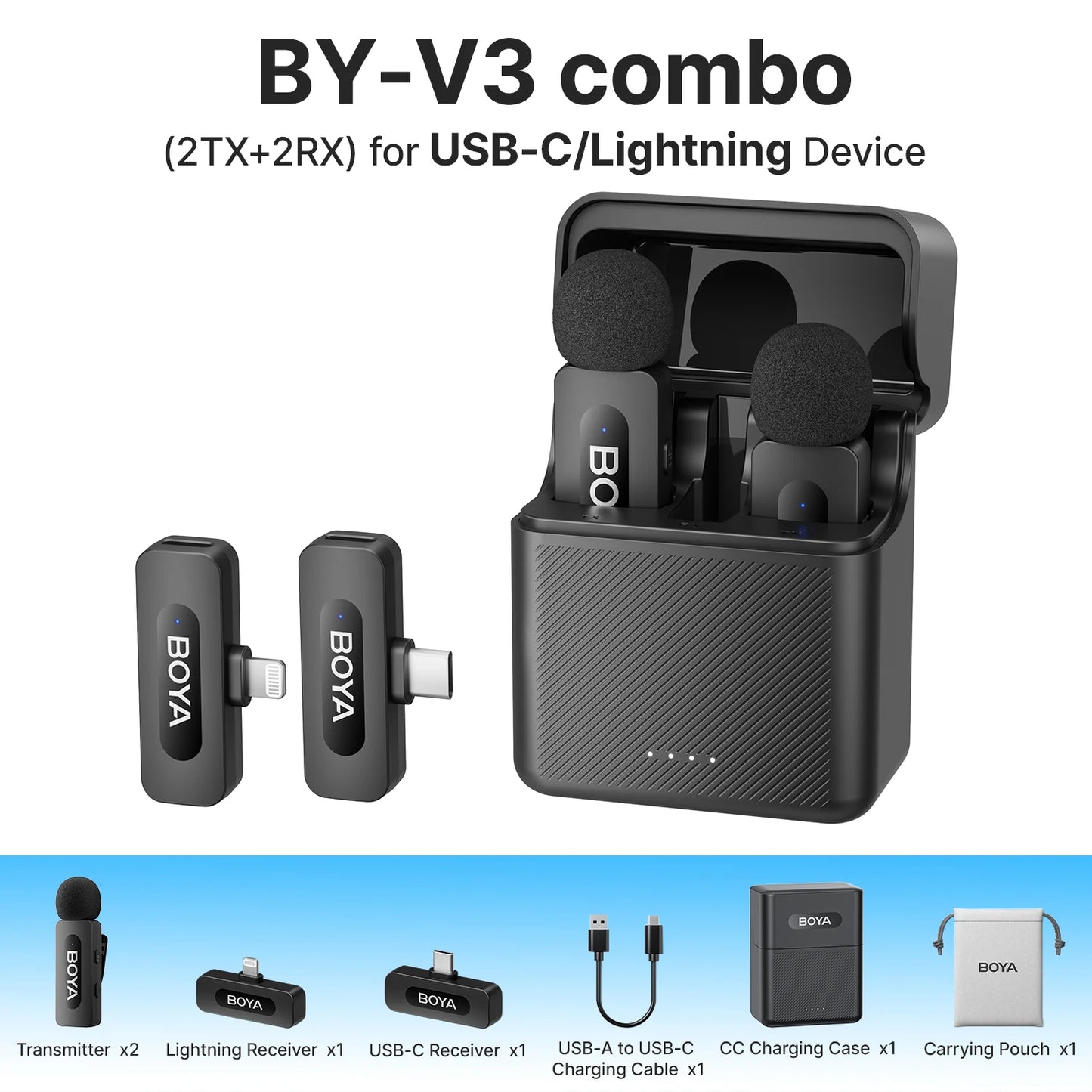 BOYA BY‑V3 2‑Kanal Wireless Lavalier-Mikrofon mit Ladeetui