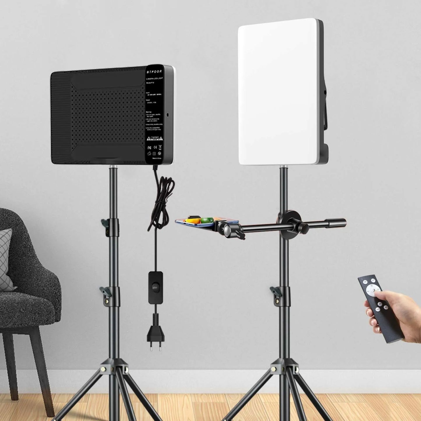 BTFOOR LED Foto‑Studio Lichtpanel 3300–5600 K (Bi‑Color, mit Stativ, EU‑Stecker)